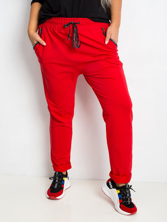 Czerwone bawełniane spodnie plus size
