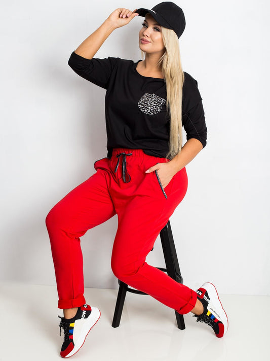 Czerwone bawełniane spodnie plus size