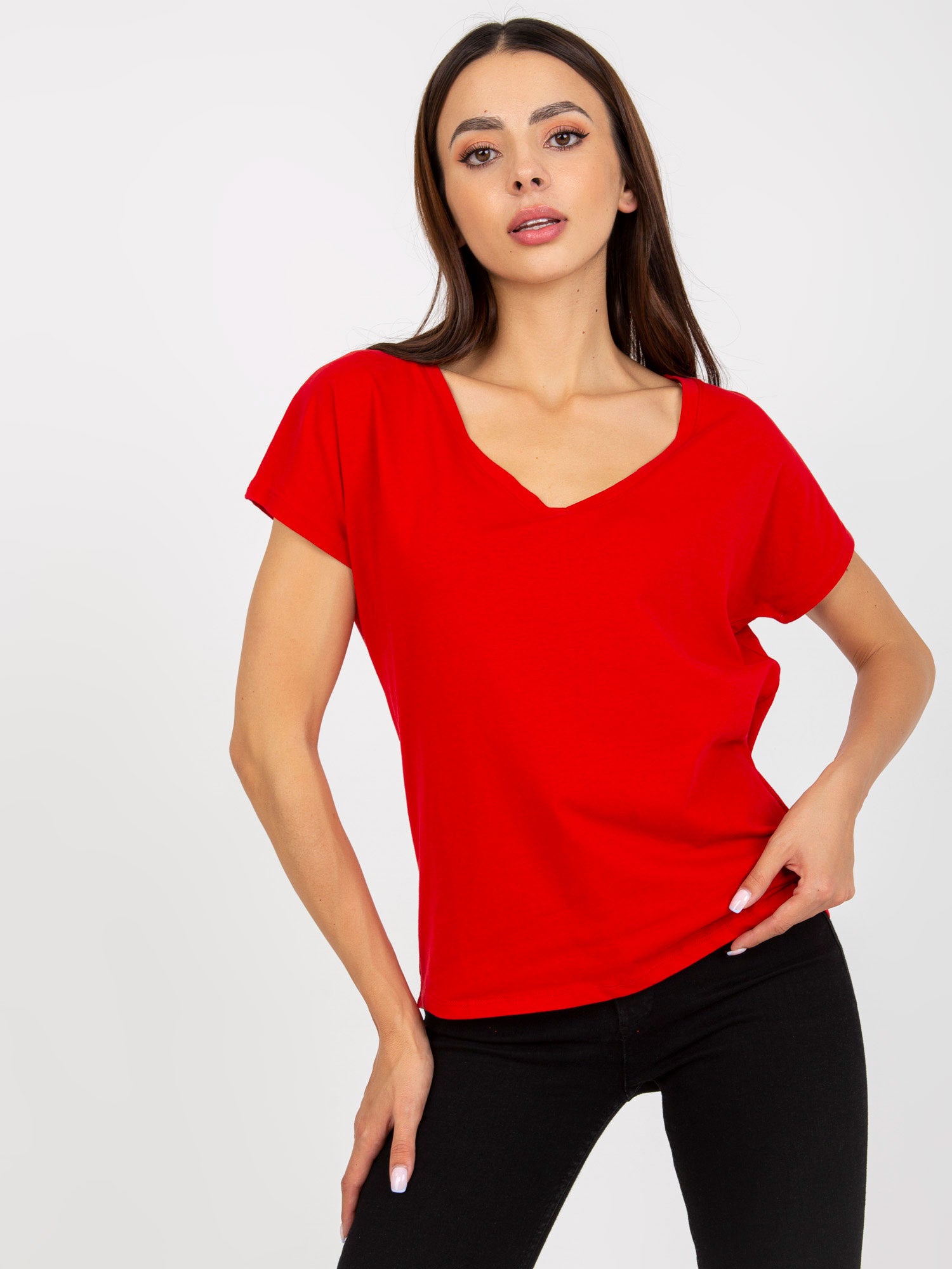 Czerwony damski t-shirt basic z bawełny