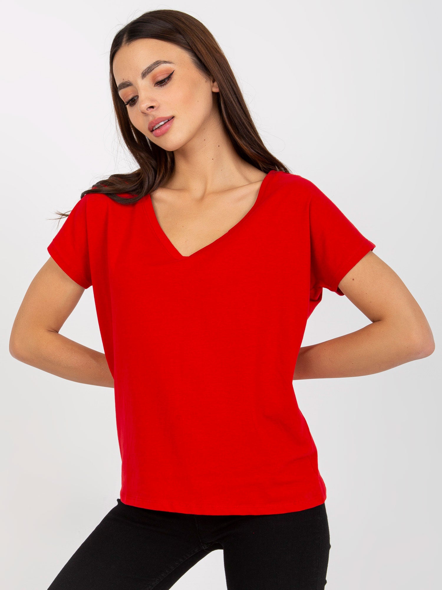 Czerwony damski t-shirt basic z bawełny