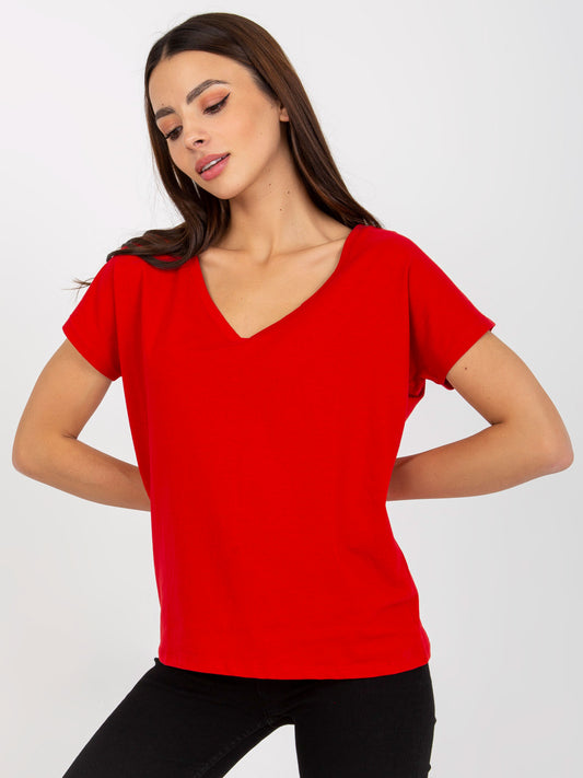 Czerwony damski t-shirt basic z bawełny