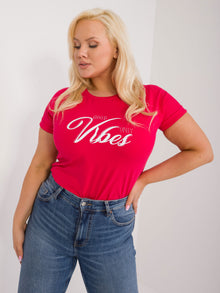 Czerwony damski t-shirt plus size z dżetami