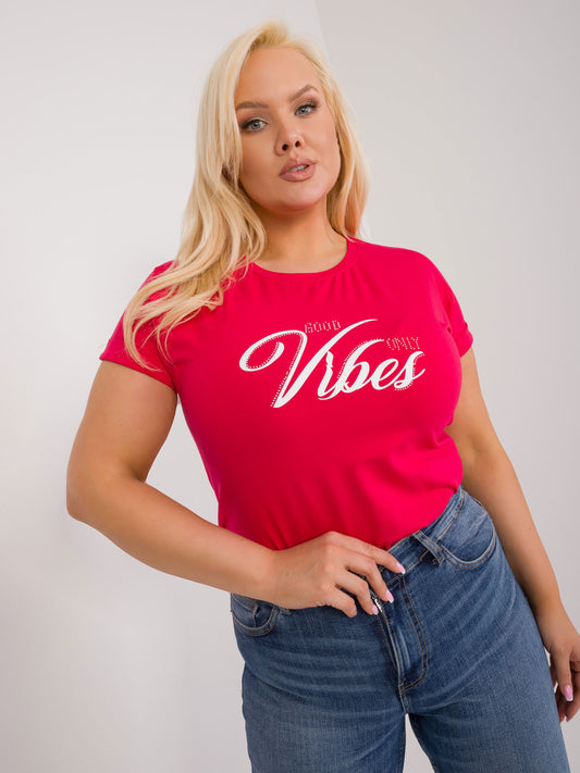Czerwony damski t-shirt plus size z dżetami