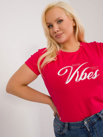 Czerwony damski t-shirt plus size z dżetami