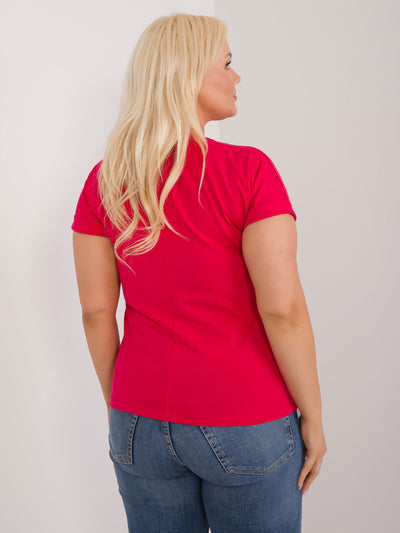 Czerwony damski t-shirt plus size z dżetami