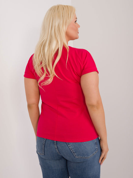 Czerwony damski t-shirt plus size z dżetami