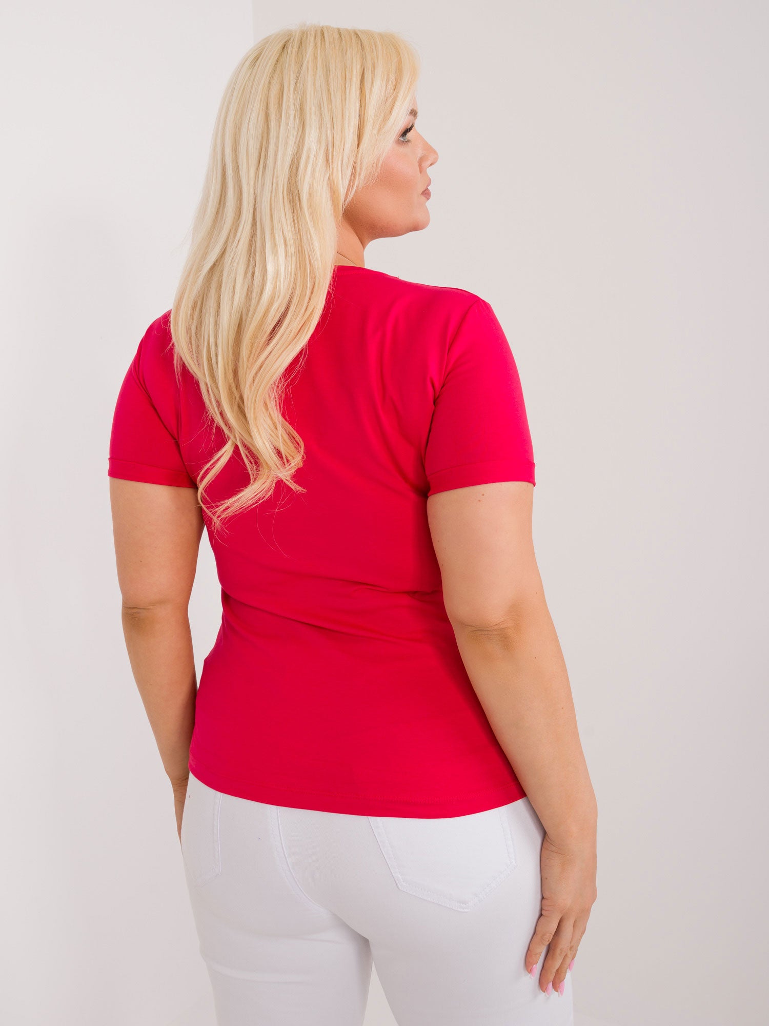 Czerwony casualowy t-shirt plus size z bawełny
