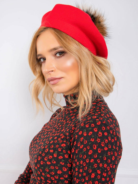 Beret z pomponem czerwony