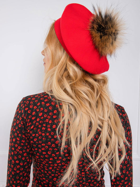 Beret z pomponem czerwony