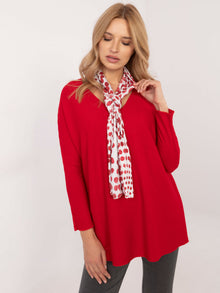 Czerwony elegancki sweter oversize w prążek