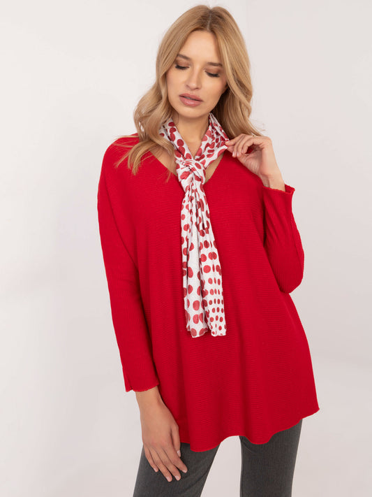 Czerwony elegancki sweter oversize w prążek