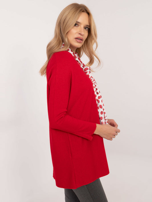 Czerwony elegancki sweter oversize w prążek
