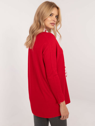 Czerwony elegancki sweter oversize w prążek