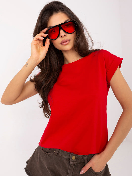 Gładki t-shirt damski czerwony