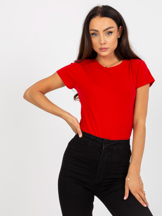 Czerwony gładki t-shirt basic z bawełny