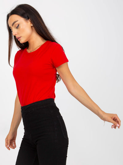 Czerwony gładki t-shirt basic z bawełny
