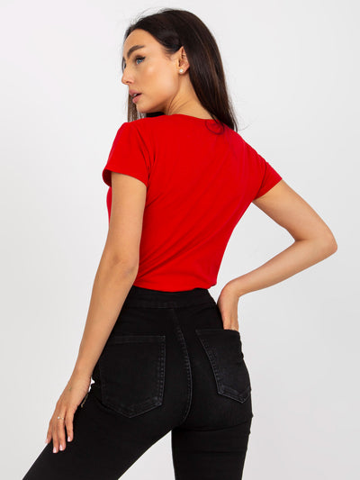 Czerwony gładki t-shirt basic z bawełny