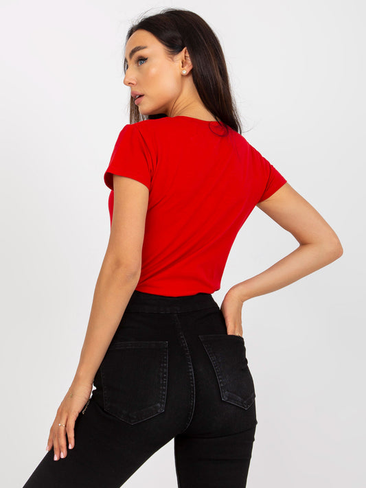 Czerwony gładki t-shirt basic z bawełny