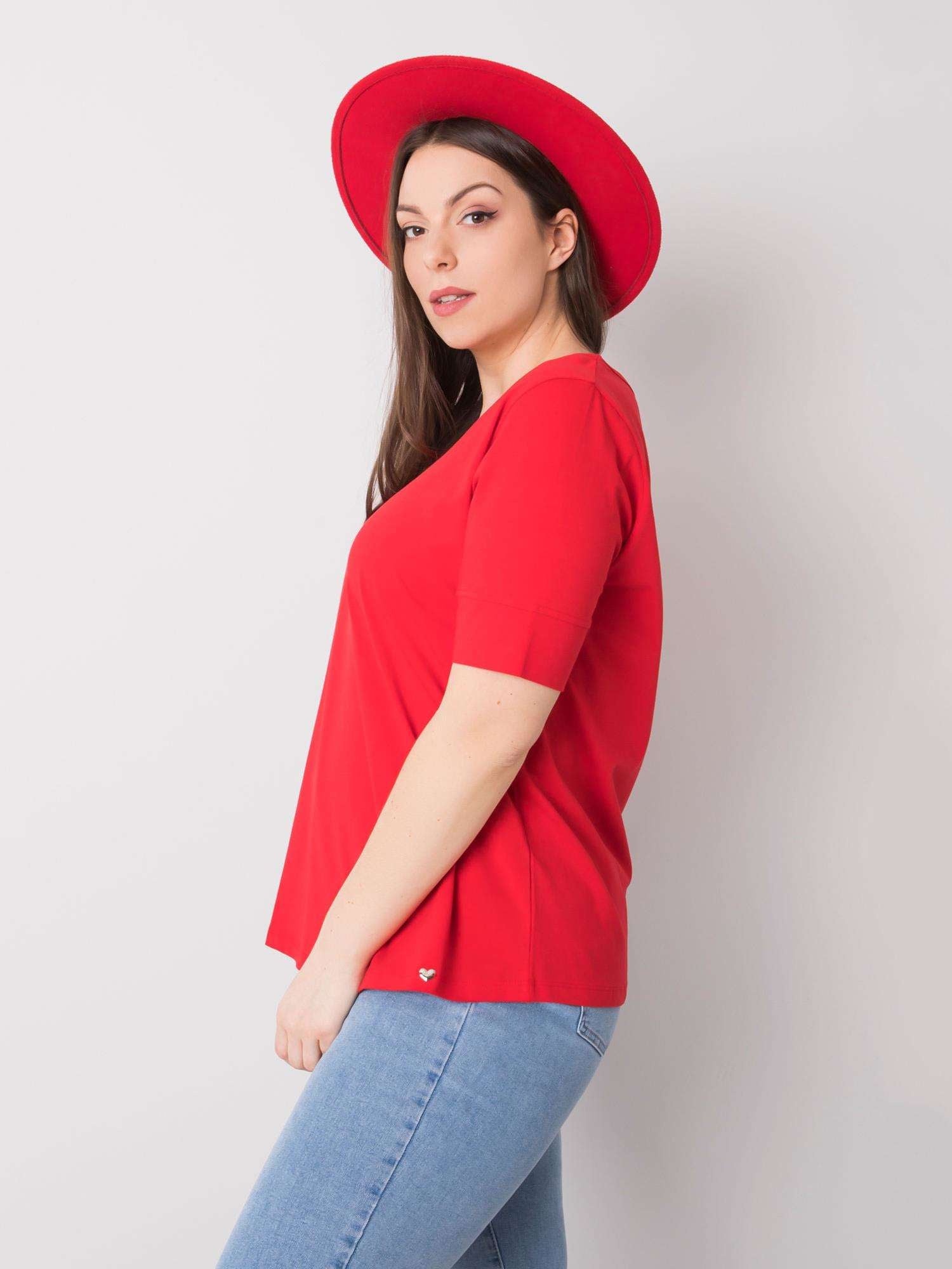 Czerwony bawełniany t-shirt damski plus size