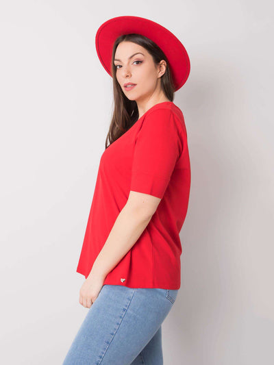 Czerwony bawełniany t-shirt damski plus size