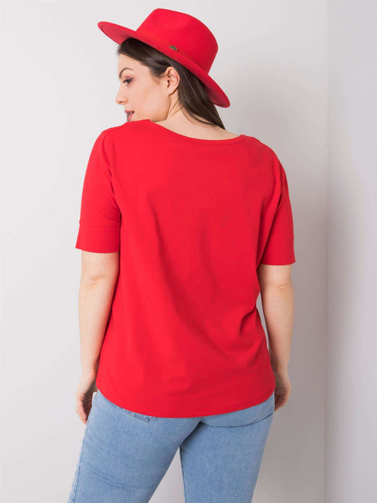 Czerwony bawełniany t-shirt damski plus size