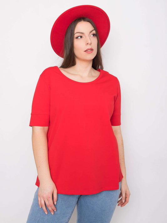 Czerwony bawełniany t-shirt damski plus size