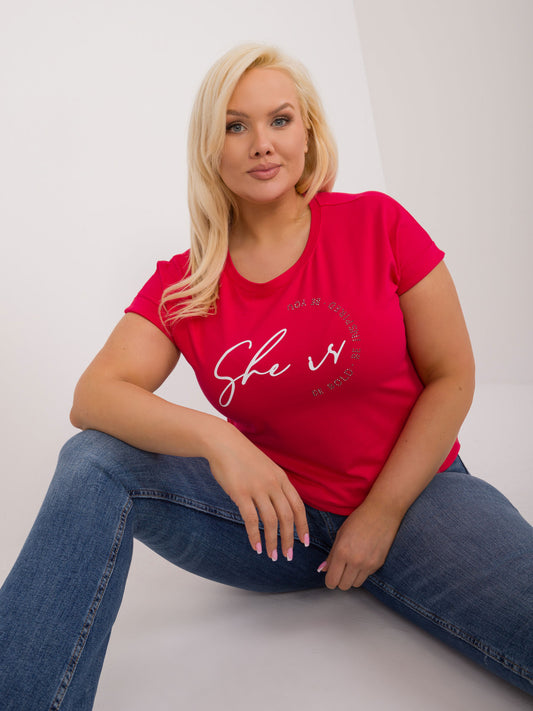 Czerwony damski t-shirt plus size z napisem
