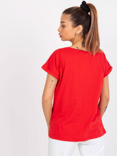 MAYFLIES Czerwony bawełniany t-shirt damski z kieszenią