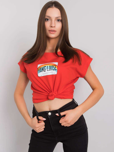 Czerwony bawełniany t-shirt damski
