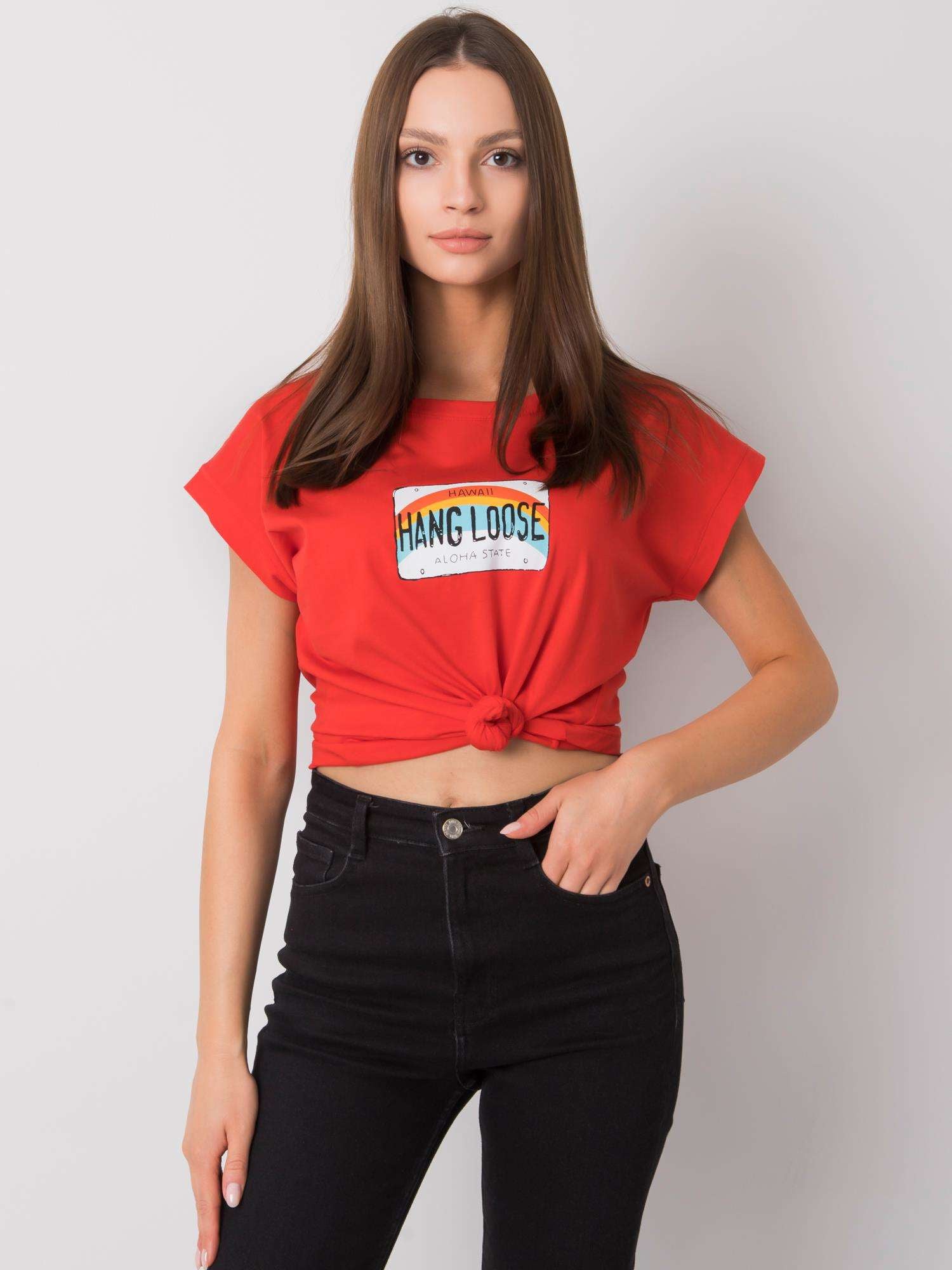 Czerwony bawełniany t-shirt damski