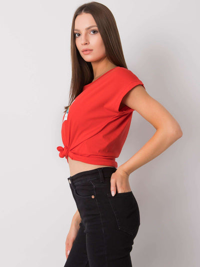 Czerwony bawełniany t-shirt damski