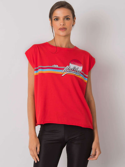 Czerwony bawełniany t-shirt damski z nadrukiem