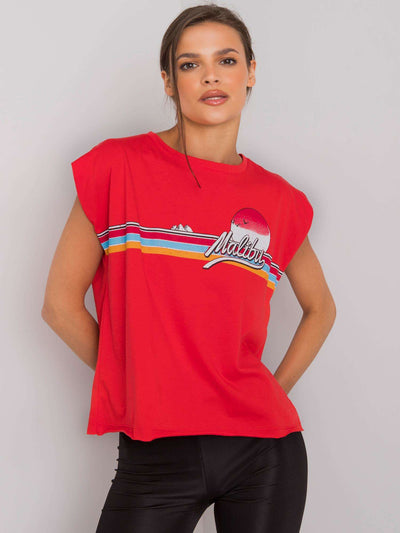 Czerwony bawełniany t-shirt damski z nadrukiem