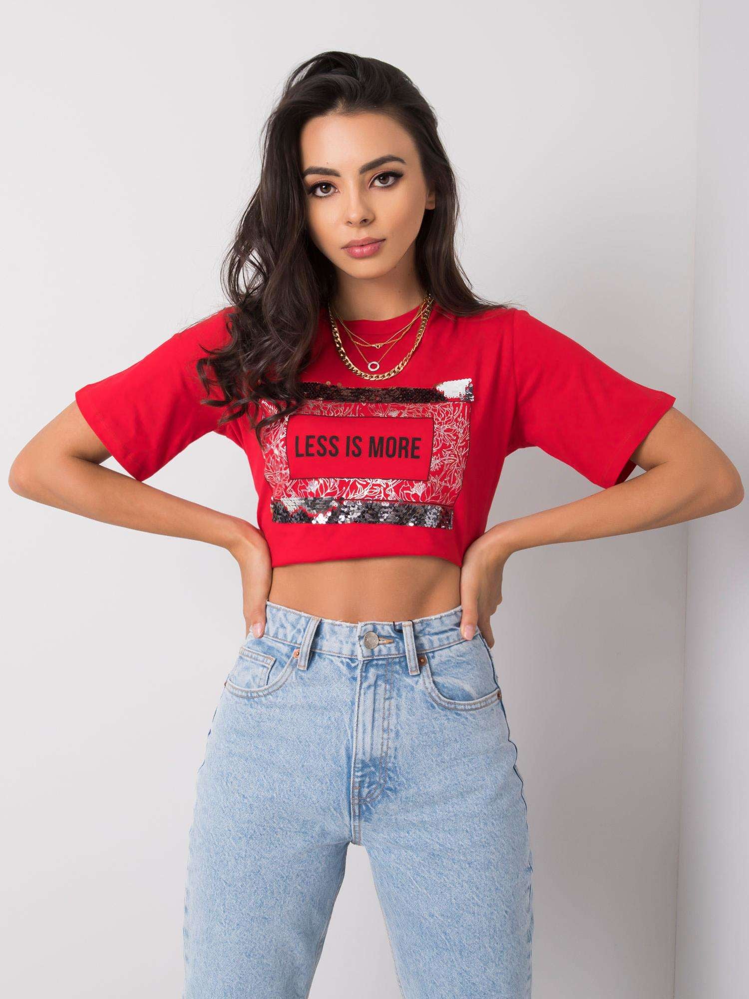 Czerwony t-shirt damski z napisem
