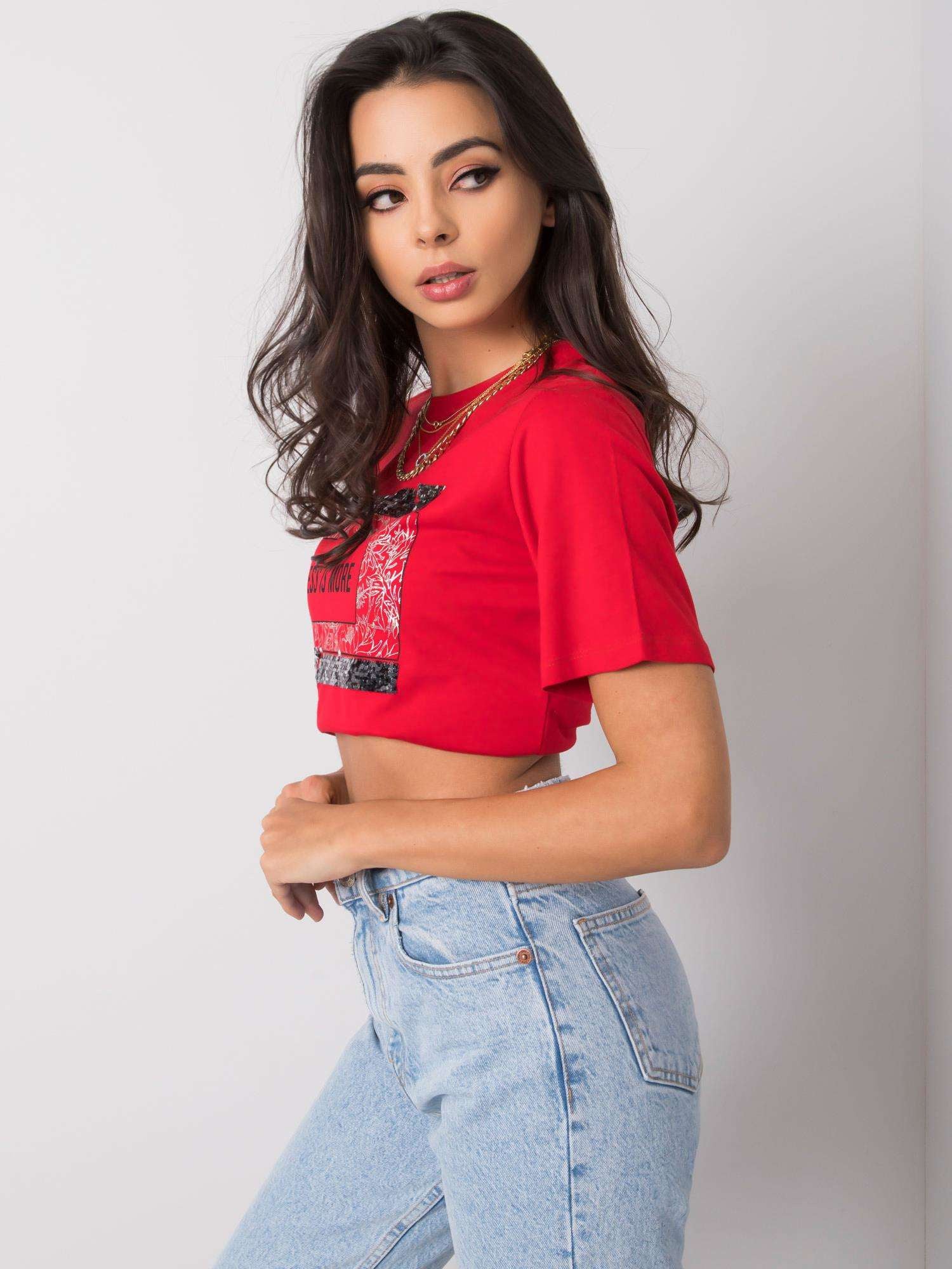 Czerwony t-shirt damski z napisem