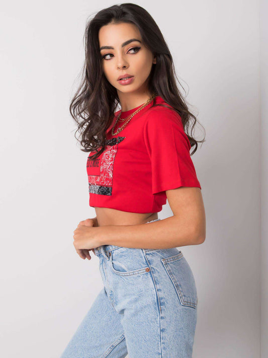 Czerwony t-shirt damski z napisem