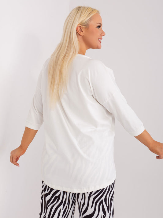Ecru casualowa bluzka plus size z rozcięciami