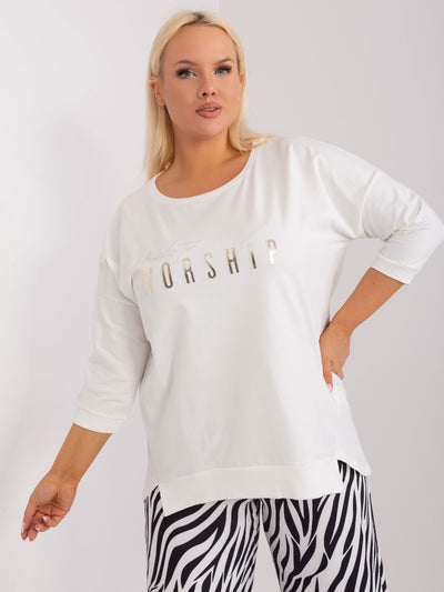 Ecru casualowa bluzka plus size z rozcięciami