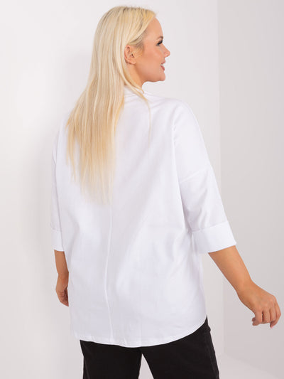 Ecru bawełniana bluzka plus size z rękawem 3/4