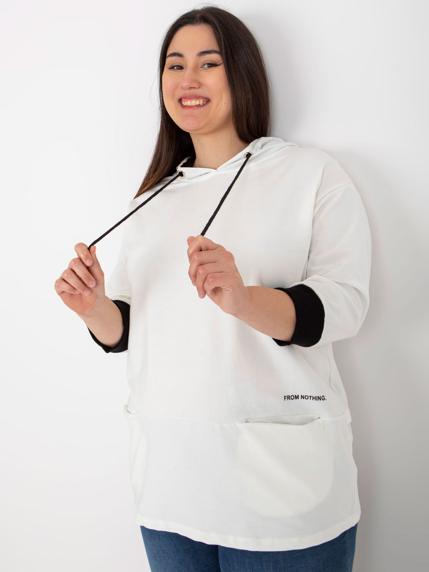 Ecru damska bluza plus size z bawełny