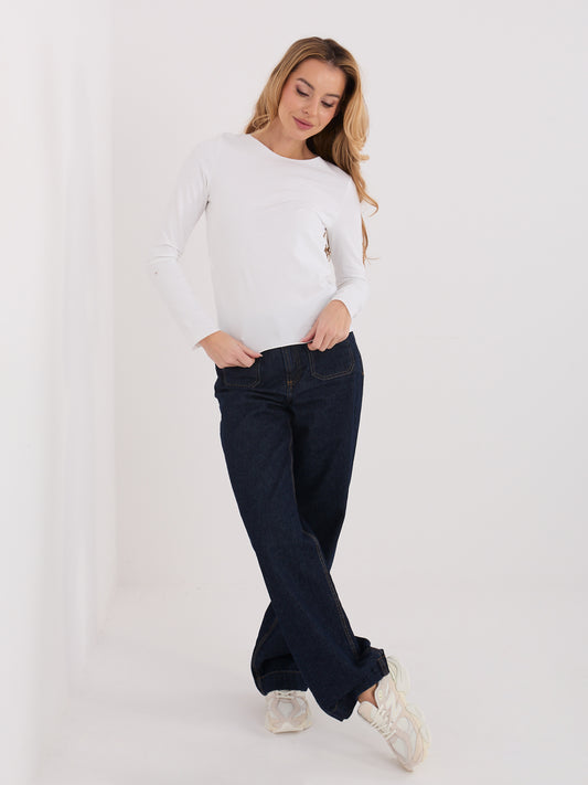 Ecru damski longsleeve basic z bawełny