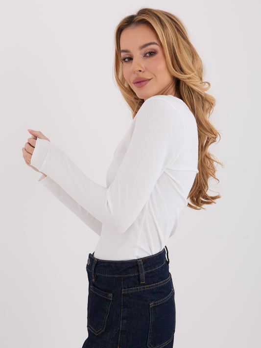 Ecru damski longsleeve basic z bawełny