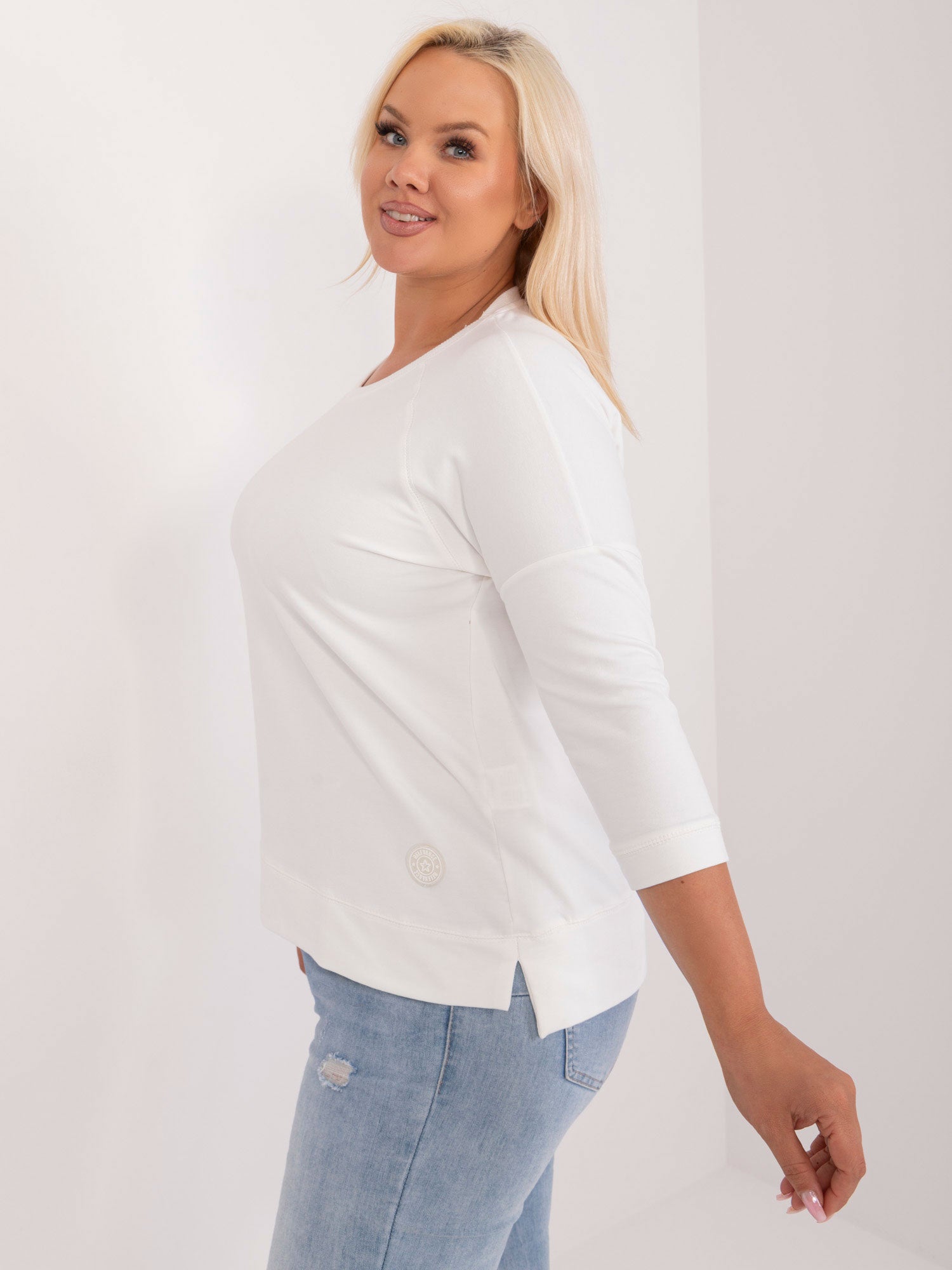 Ecru gładka bluzka plus size z bawełny