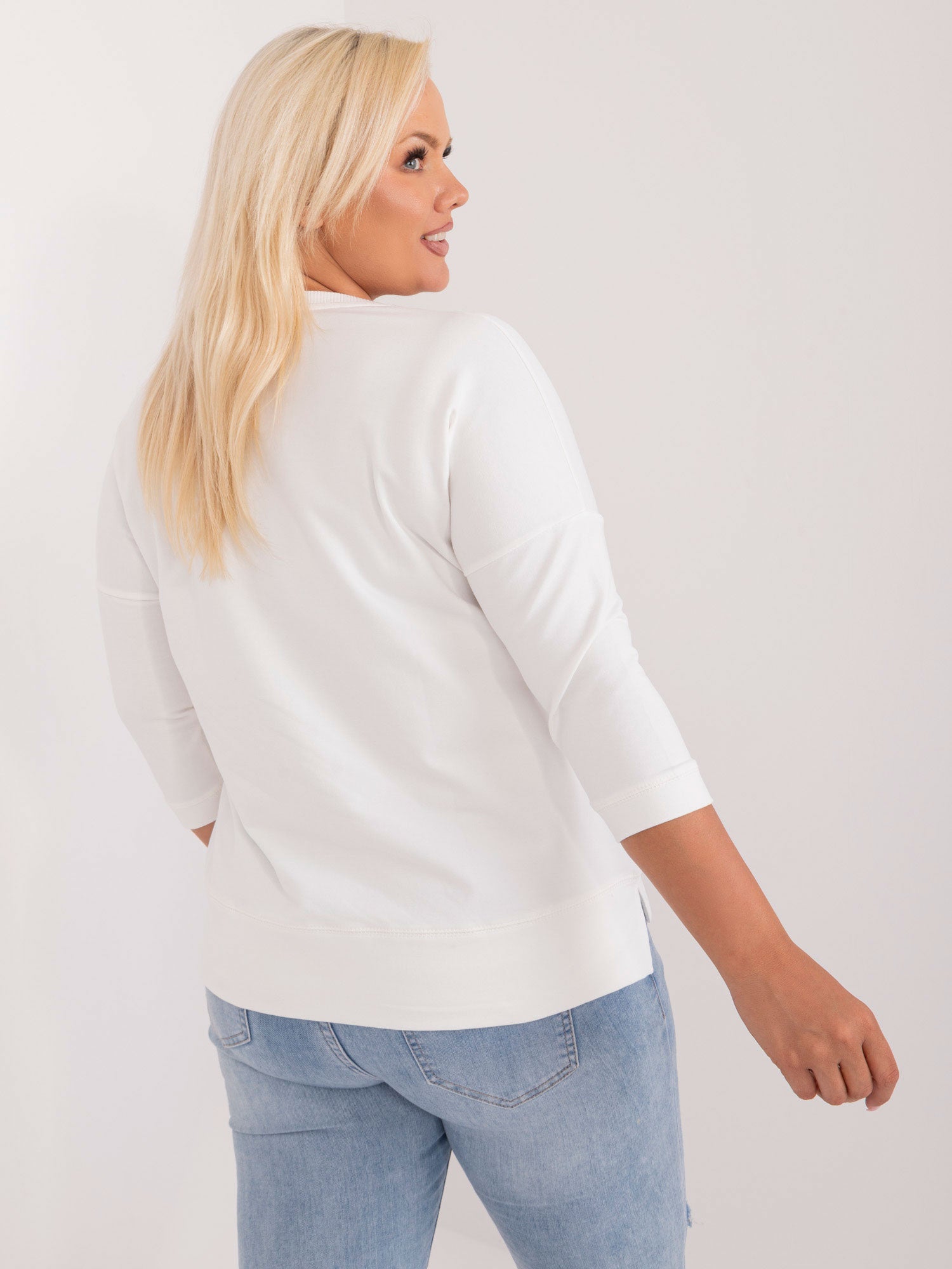 Ecru gładka bluzka plus size z bawełny