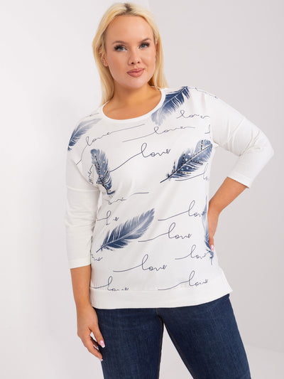 Ecru damska bluzka plus size z nadrukiem