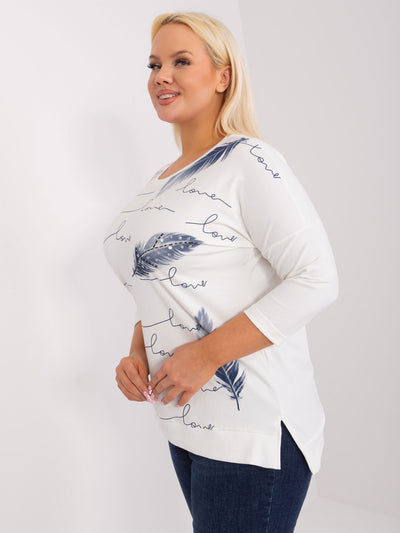 Ecru damska bluzka plus size z nadrukiem