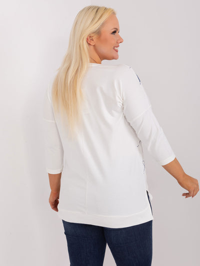 Ecru damska bluzka plus size z nadrukiem