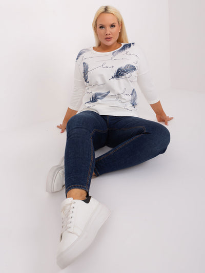 Ecru damska bluzka plus size z nadrukiem