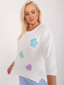 Ecru casualowa bluzka plus size z rozcięciami