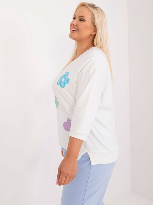 Ecru casualowa bluzka plus size z rozcięciami